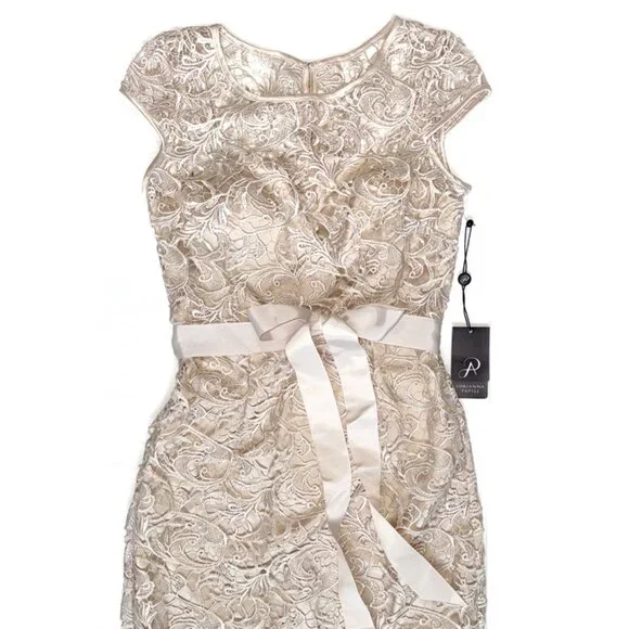 Adrianna Papell Lace Cap Sleeve Illusion Gown - Picture 2 of 10